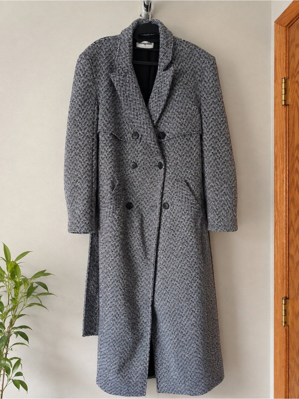 Misguided Double-Breasted Long Wool-Blend Coat in Gray
